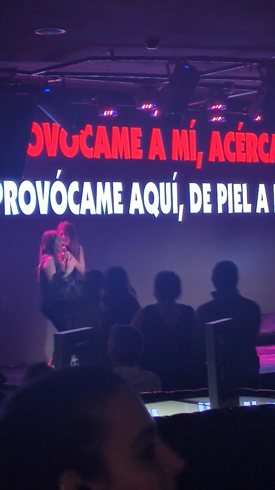 Show de karaoke nocturno con luces láser y micrófono inalámbrico